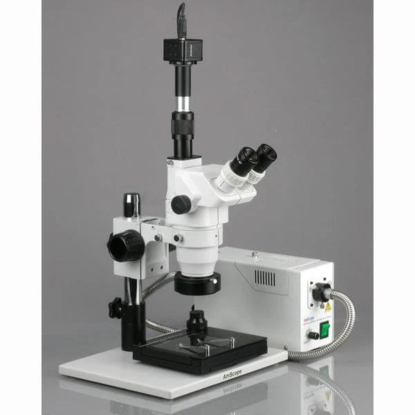 AmScope ZM-1 Series Ultimate Zoom Trinocular Stereo Microscope 3.35X-180X Magnification on Pillar Stand with 1.3MP Camera and Fiber Ring Light - Image 3