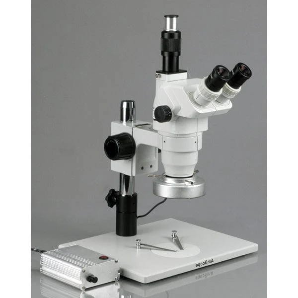 AmScope ZM-1 Series Zoom Trinocular Stereo Microscope 2X-180X Magnification on Pillar Stand with 80-LED Aluminum Ring Light - Image 2