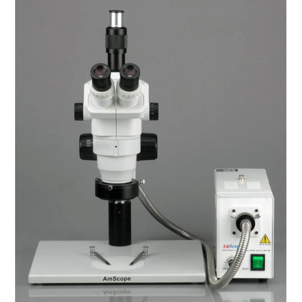 AmScope ZM-1 Series Zoom Trinocular Stereo Microscope 2X-180X Magnification on Pillar Stand with Fiber Optical Ring Light - Image 3