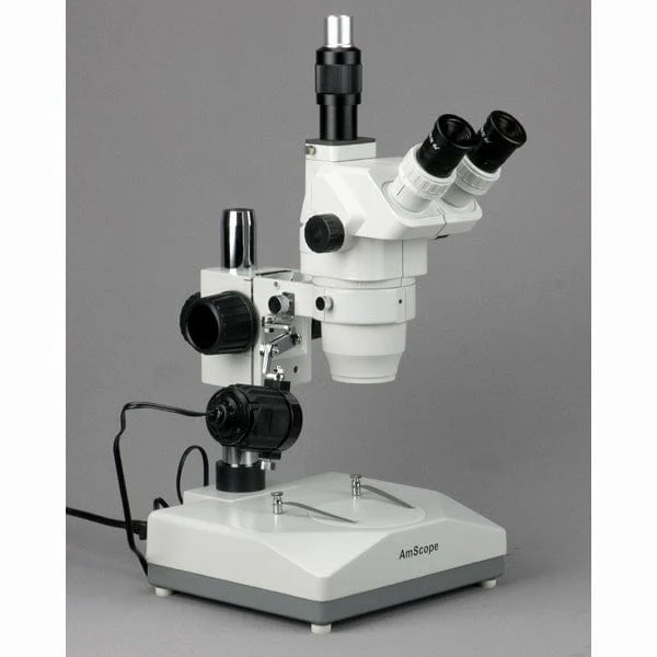 AmScope ZM-2 Series Ultimate Zoom Trinocular Microscope 3.35X-45X Magnification on Pillar Stand with Two Lights - Image 3