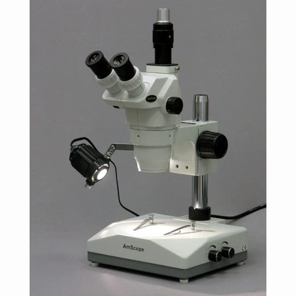 AmScope ZM-2 Series Ultimate Zoom Trinocular Microscope 6.7X-90X Magnification on Pillar Stand with Two Lights - Image 4