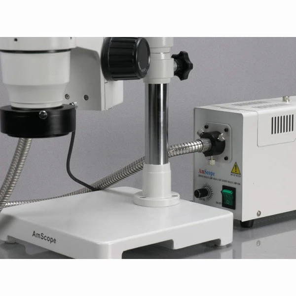 AmScope ZM-3 Series Ultimate Zoom Binocular Stereo Microscope 6.7X-45X Magnification on Double Arm Boom Stand with Fiber Optic Ring Light - Image 5