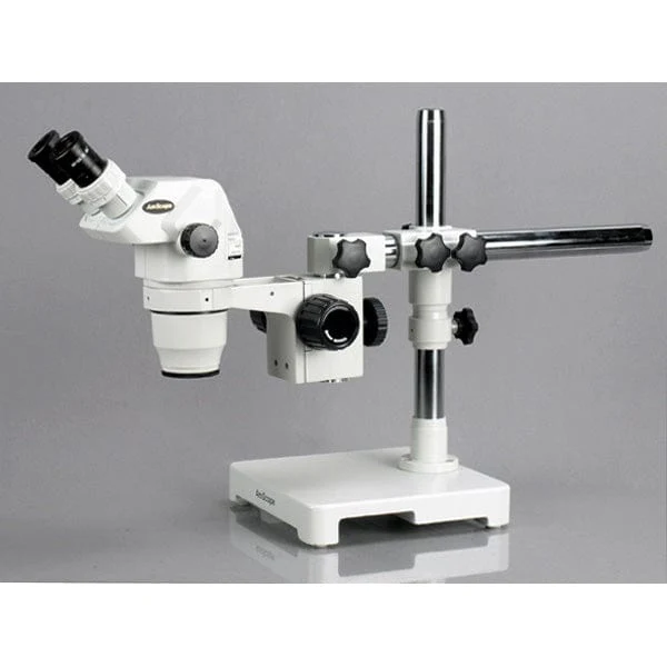 AmScope ZM-3 Series Ultimate Zoom Binocular Stereo Microscope 6.7X-90X Magnification on Double Arm Boom Stand with Fiber Optic Ring Light - Image 2