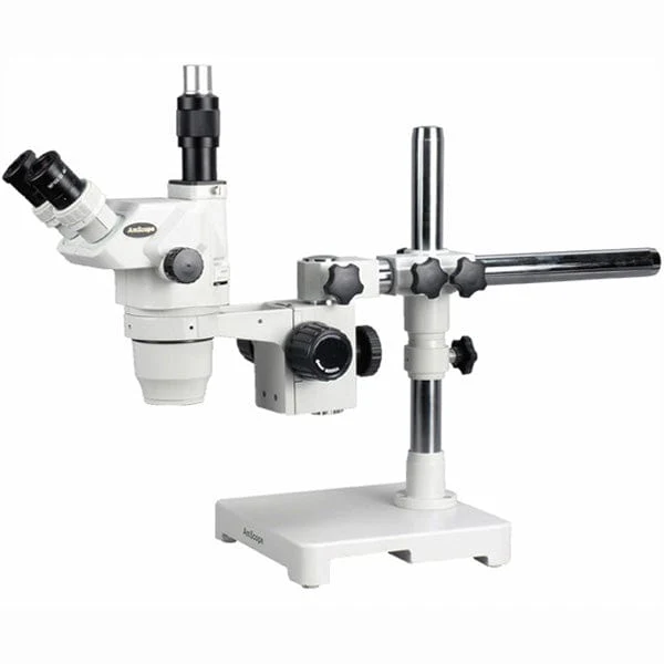 AmScope ZM-3 Series Ultimate Trinocular Zoom Microscope 3.35X-45X Magnification on Single-Arm Boom Stand