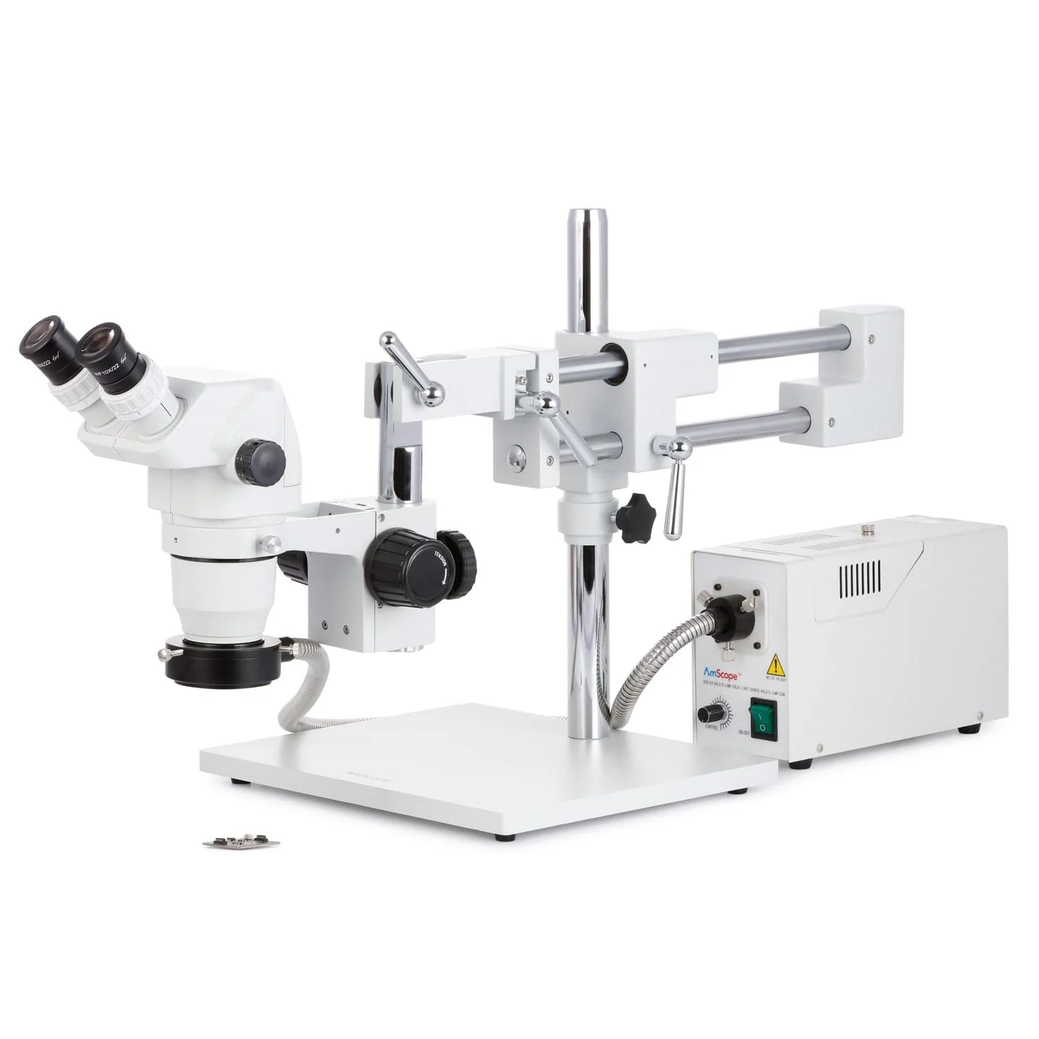 AmScope ZM-4 Series Professional Zoom Binocular Stereo Microscope 6.7X-112.5X Magnification on Double Arm Boom Stand