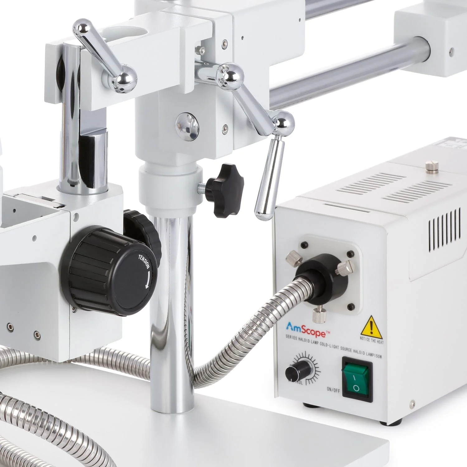 AmScope ZM-4 Series Professional Zoom Binocular Stereo Microscope 6.7X-112.5X Magnification on Double Arm Boom Stand - Image 3