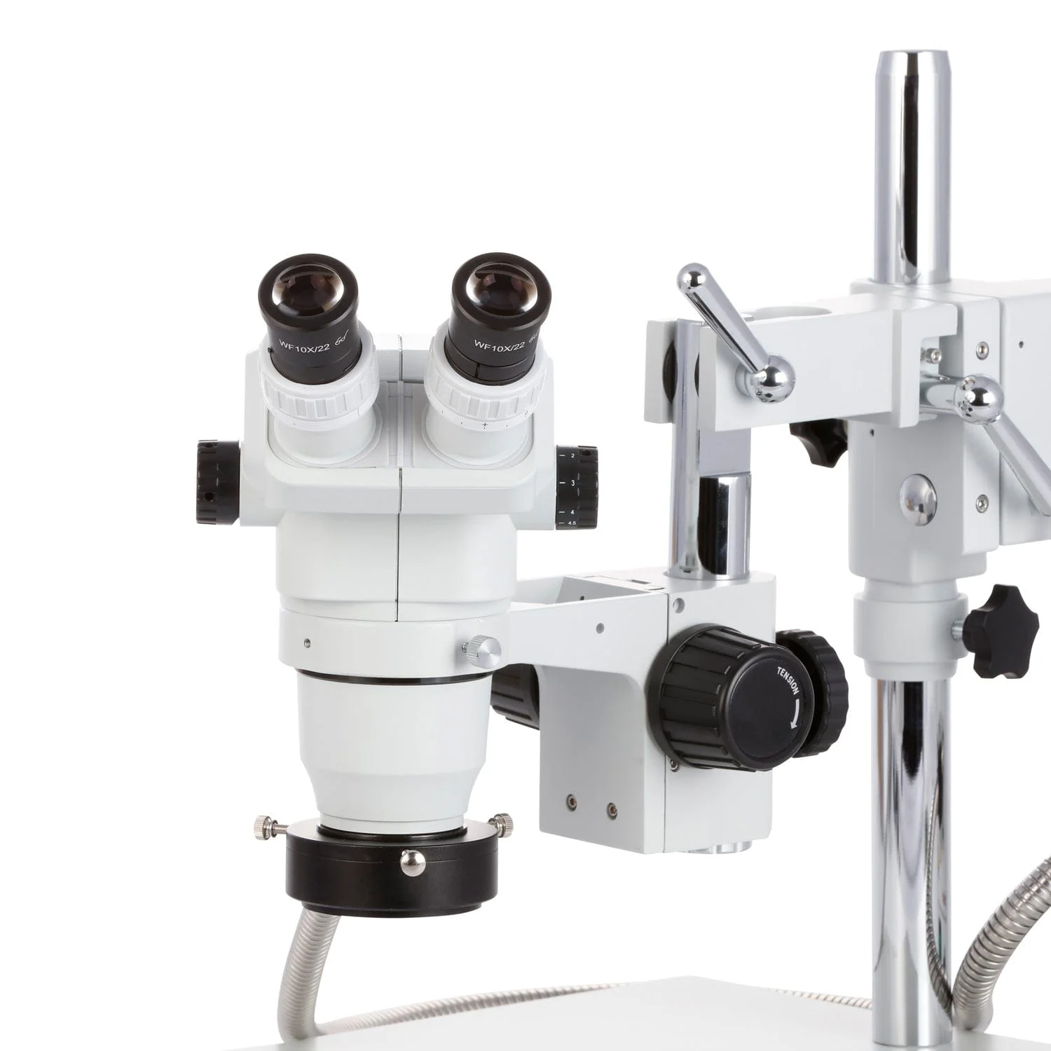 AmScope ZM-4 Series Professional Zoom Binocular Stereo Microscope 6.7X-112.5X Magnification on Double Arm Boom Stand - Image 4