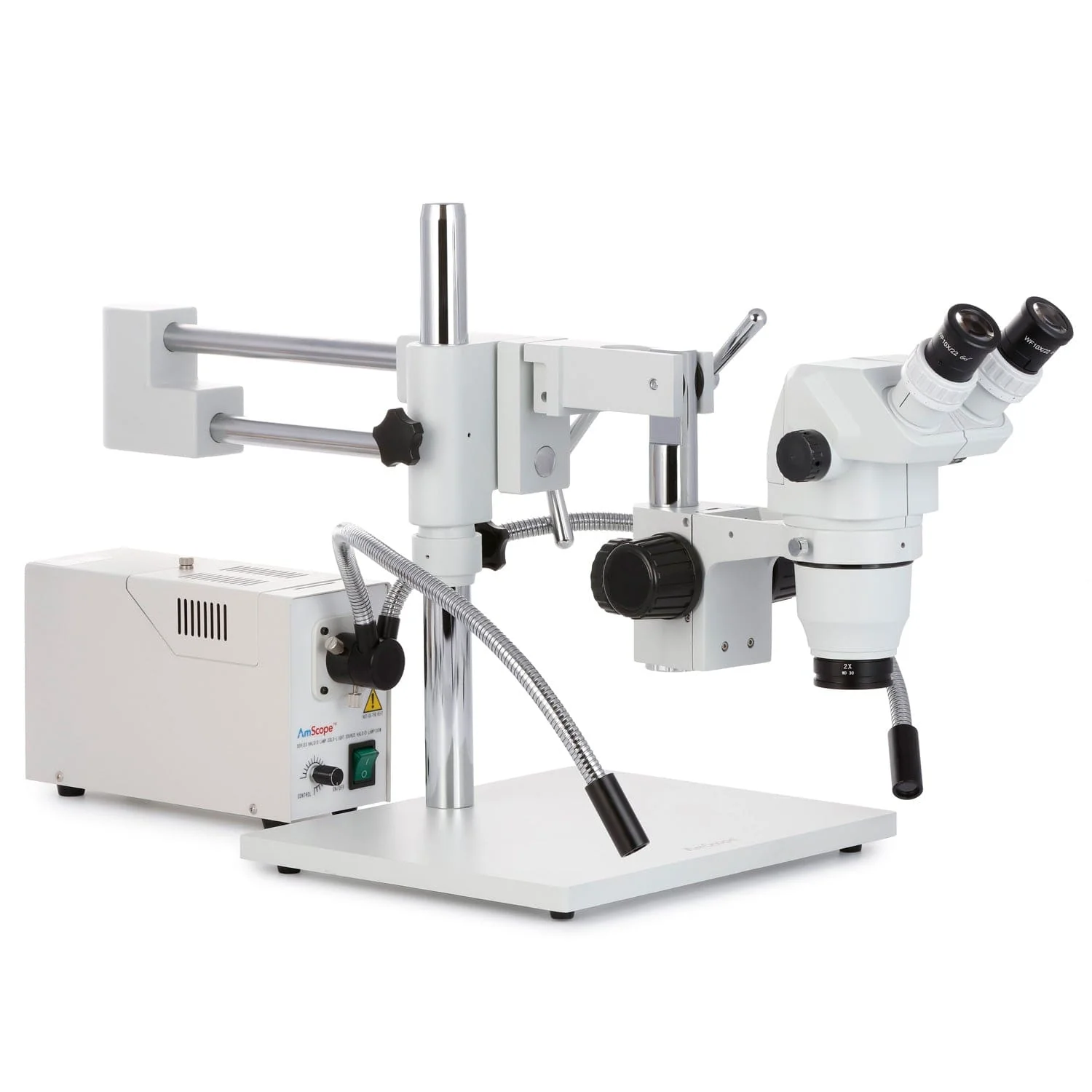 AmScope ZM-4 Series Professional Extreme Widefield Zoom Binocular Stereo Microscope 6.7X-225X Magnification on Double Arm Boom Stand - Image 4