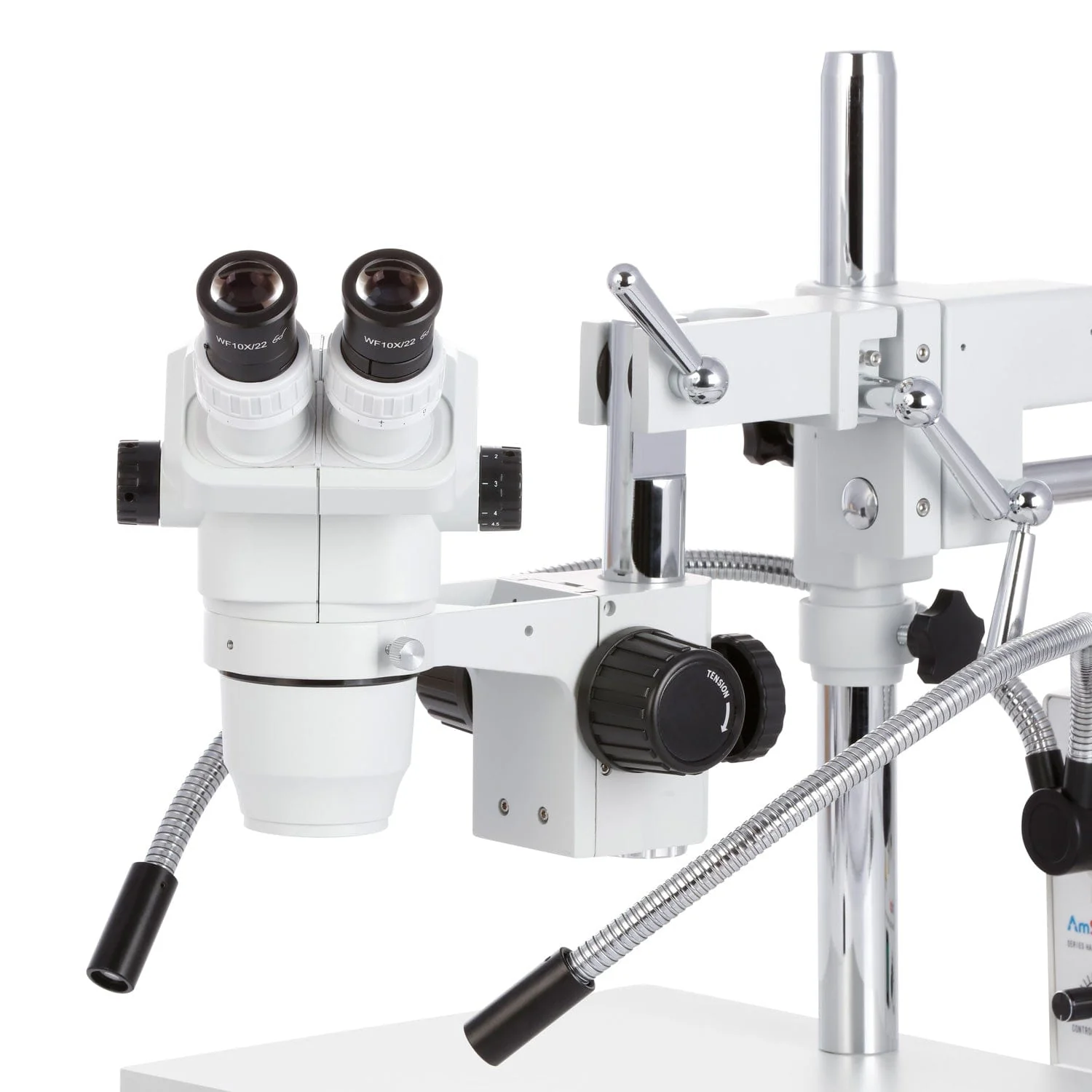 AmScope ZM-4 Series Professional Extreme Widefield Zoom Binocular Stereo Microscope 6.7X-225X Magnification on Double Arm Boom Stand - Image 5