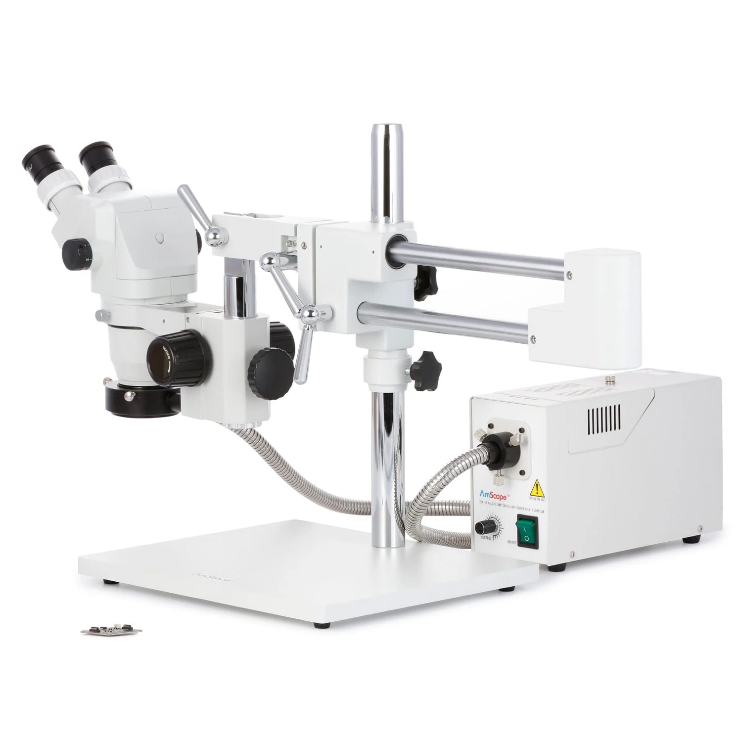 AmScope ZM-4 Series Professional Extreme Widefield Binocular Stereo Microscope 2X-90X Magnification on Double Arm Boom Stand with Fiber Ring Light - Image 2