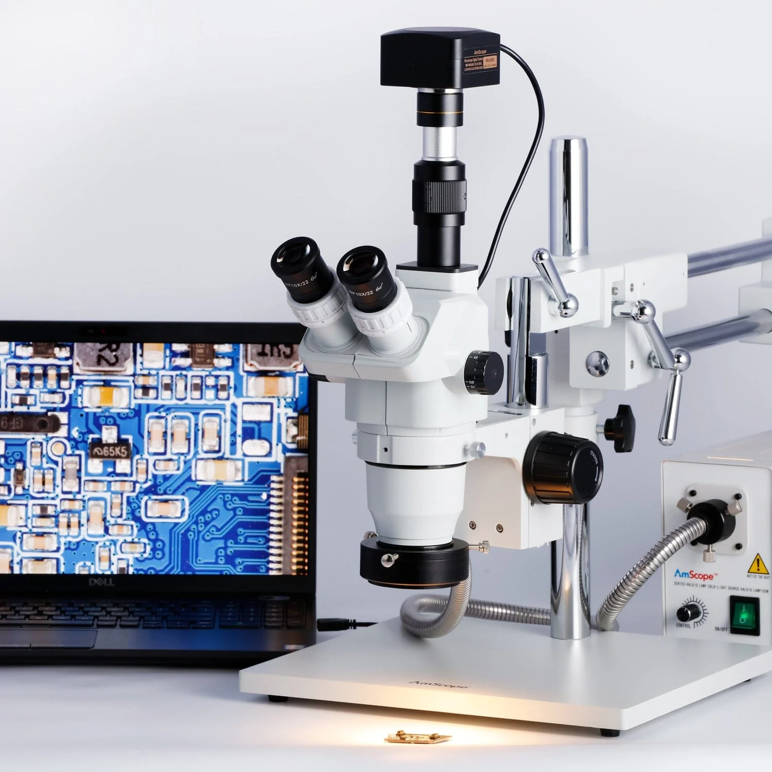 AmScope ZM-4 Series Ultimate Zoom Trinocular Stereo Microscope 2X-45X Magnification on 3D Boom Stand with 3MP USB 3.0 C-mount Camera - Image 2