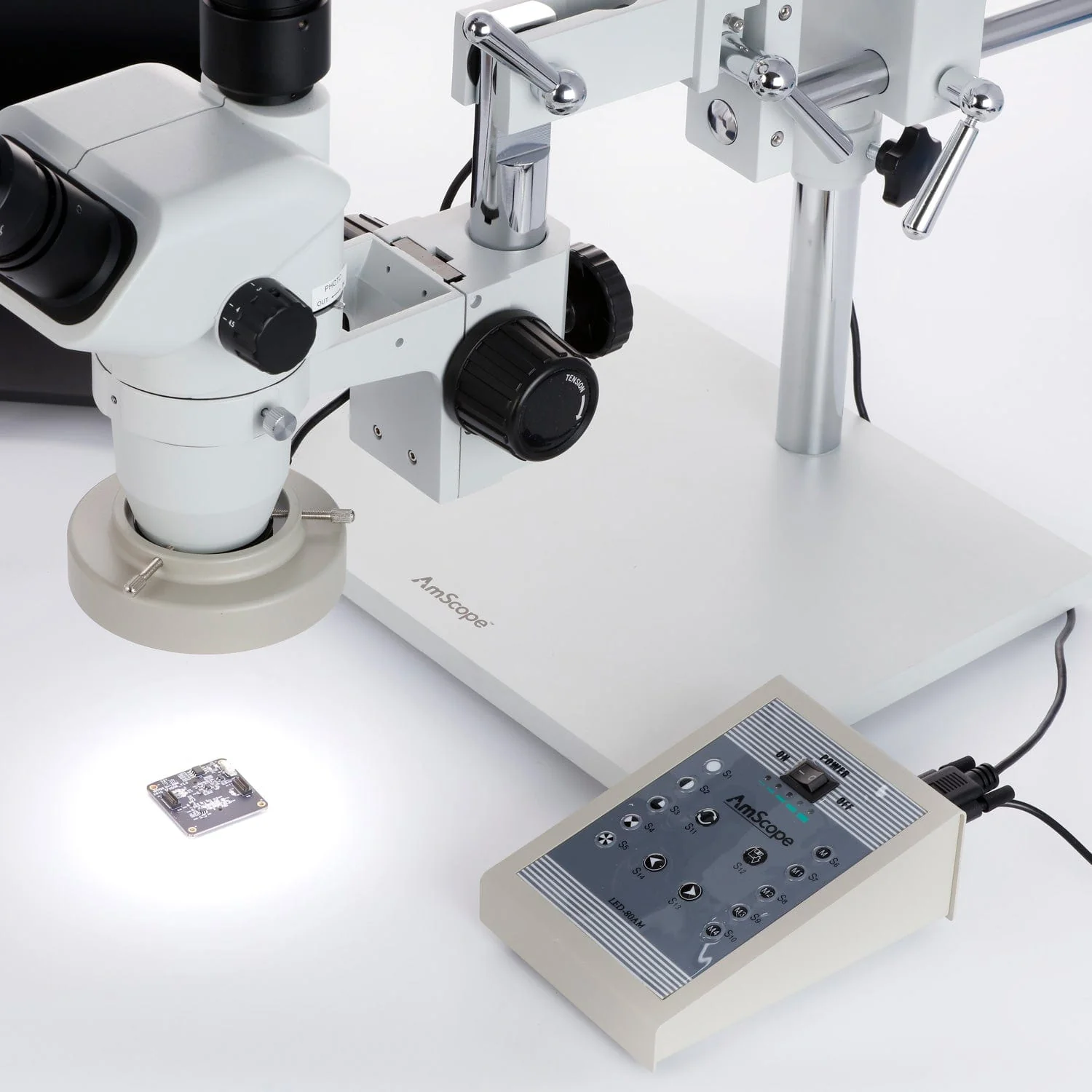 AmScope ZM-4 Series Premium Trinocular Stereo Microscope 2X-90X Magnification on Double-arm Boom-stand with 80-LED Multi-zone Heavy-duty Ring-light + 3MP USB 3.0 C-mount Camera - Image 2