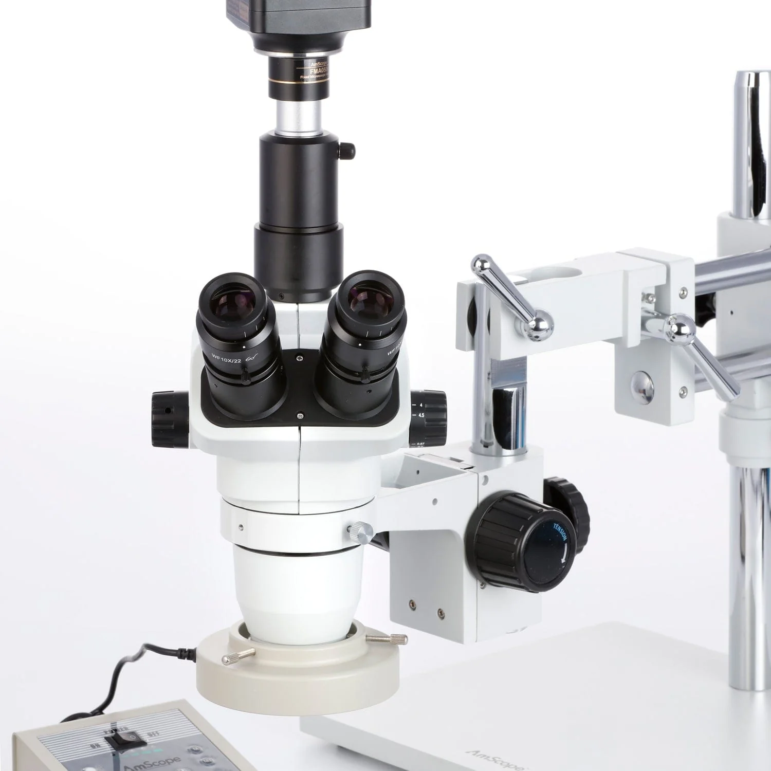 AmScope ZM-4 Series Premium Trinocular Stereo Microscope 2X-90X Magnification on Double-arm Boom-stand with 80-LED Multi-zone Heavy-duty Ring-light + 3MP USB 3.0 C-mount Camera - Image 4